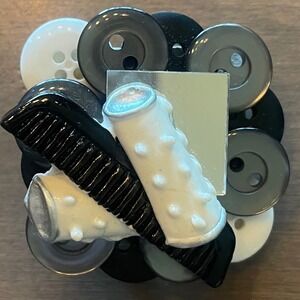 Vintage Button Hair Salon Brooch Pin Signed Art to Wear Statement Jewelry